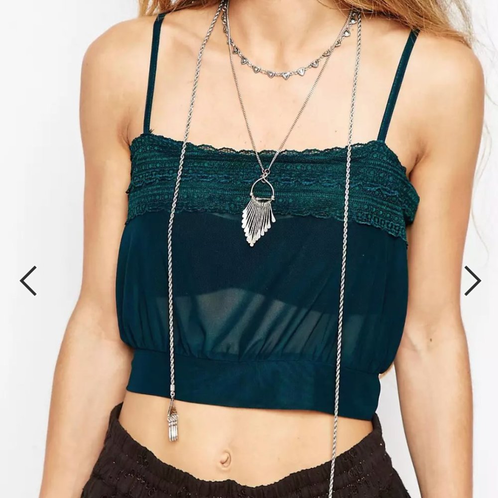 ebonie n ivory Sheer Crop Top With Lace Trim
